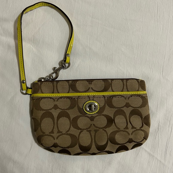 Coach Handbags - Coach Brown and Yellow Wristlet